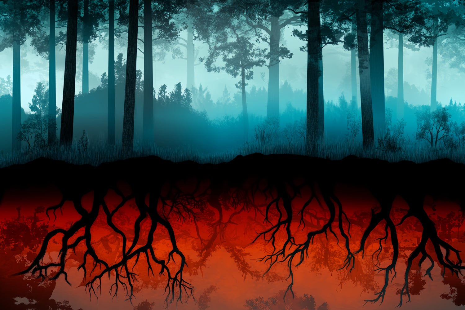 Spooky Forest Fiery Roots Dark Woodland Creepy Forest Backdrop UK LXX58-269