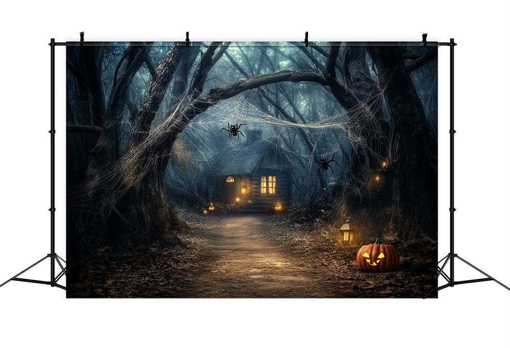 Spooky Forest Pumpkin Lantern Haunted Cabin Halloween Forest Backdrop UK LXX58-272
