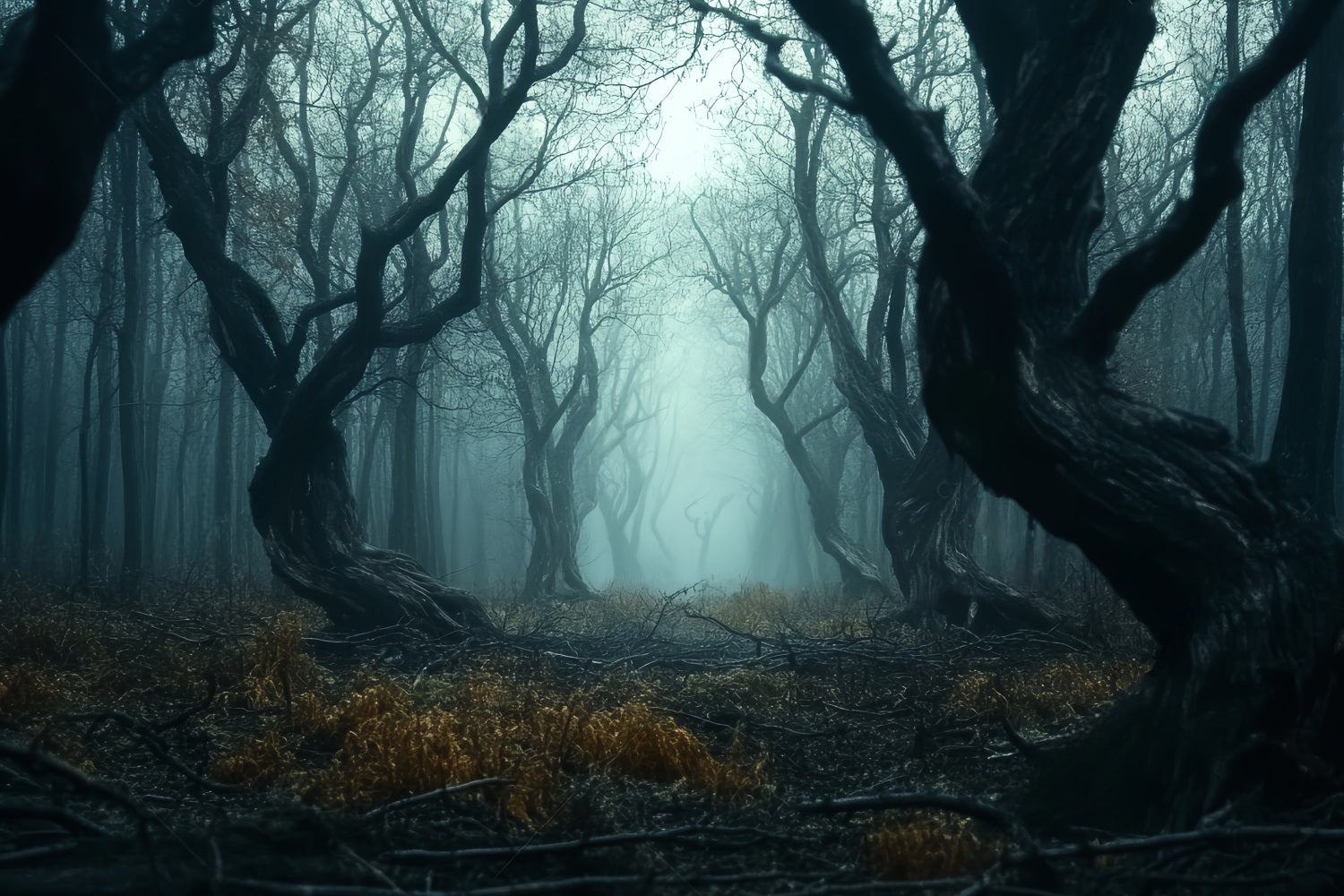 Spooky Forest Twisted Dark Mist Trees Forest Photography Backdrop UK LXX58-273
