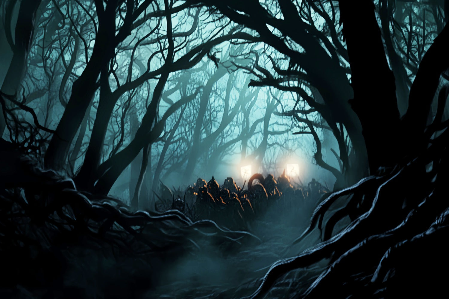 Dark Haunted Forest Haunted Dark Forest Glow Spooky Forest Backdrop UK LXX58-279