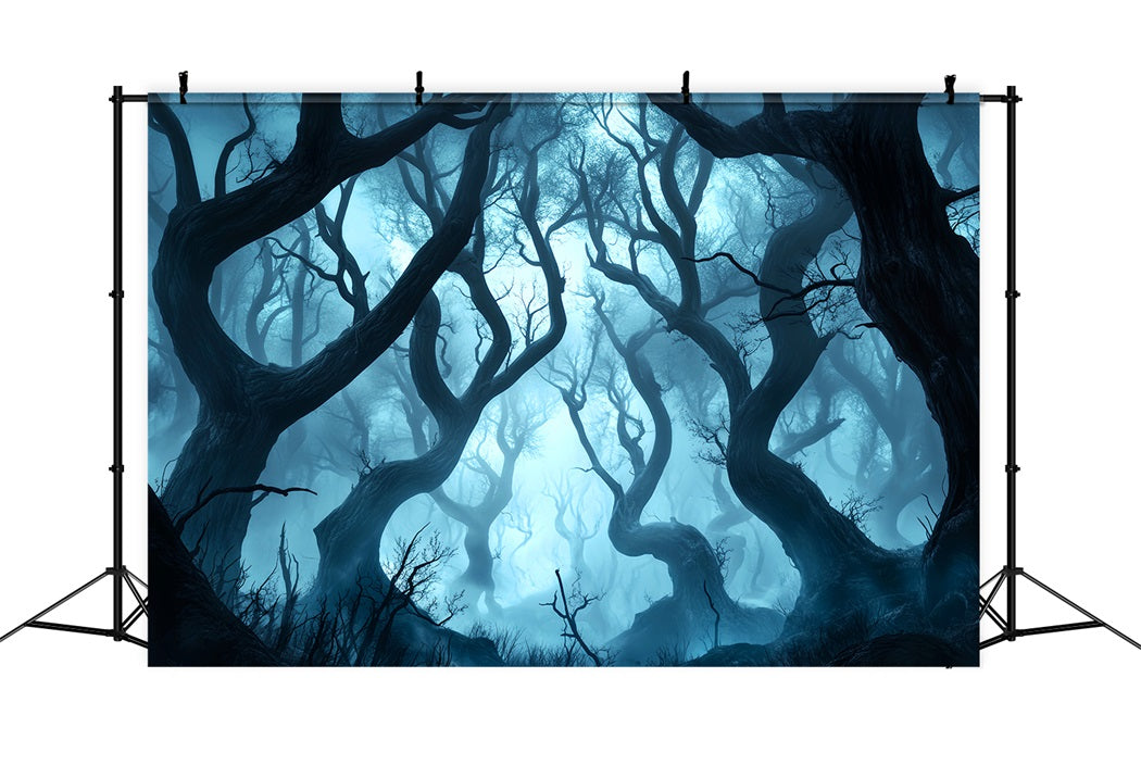 Dark Creepy Forest Twisted Trees Blue Mist Forest Backdrop UK LXX58-280