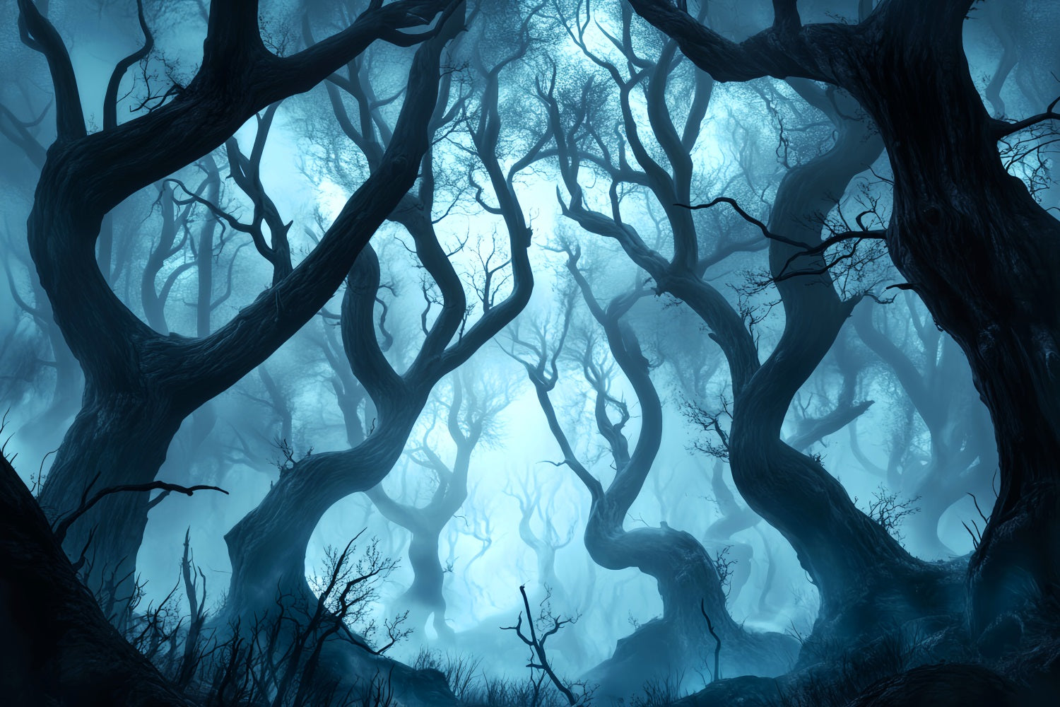 Dark Creepy Forest Twisted Trees Blue Mist Forest Backdrop UK LXX58-280