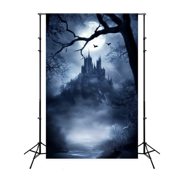 Haunted Creepy Forest Moonlit Gothic Castle Mist Dark Forest Backdrop UK LXX58-281