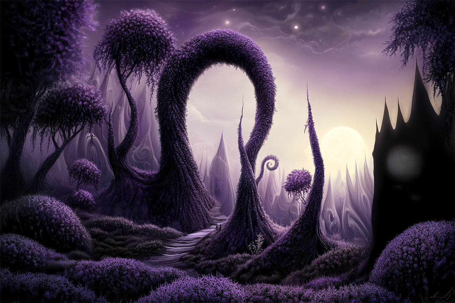Dark Haunted Forest Enchanted Purple Twisted Woods Forest Backdrop UK LXX58-282