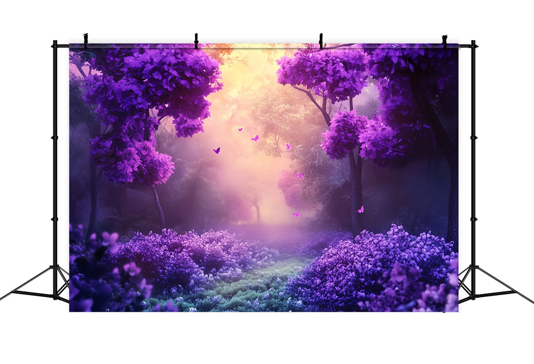 Rainforest Purple Blossom Butterfly Glow Fantasy Forest Backdrop UK LXX58-292