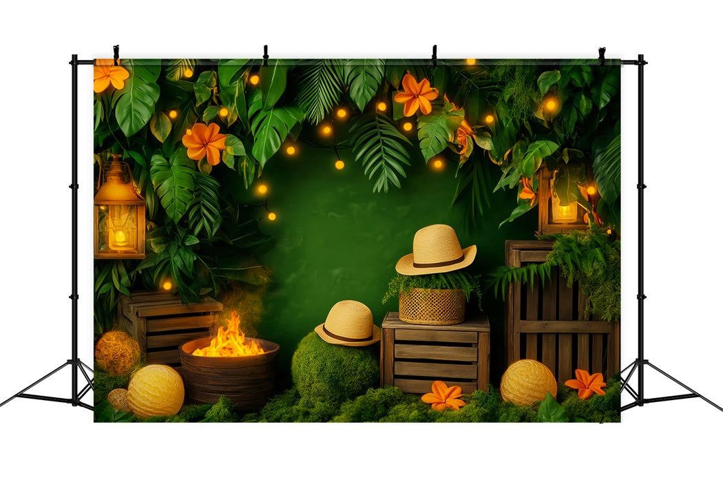 Rainforest Jungle Lantern Fire Glow Forest Photo Backdrop UK LXX58-293