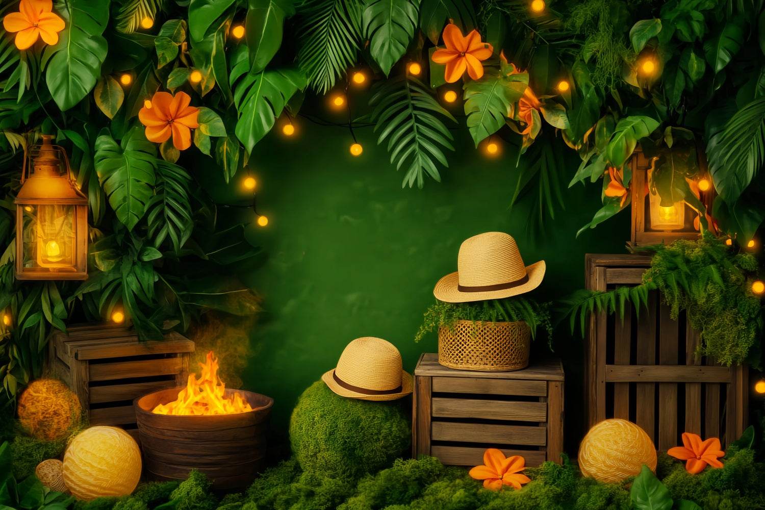 Rainforest Jungle Lantern Fire Glow Forest Photo Backdrop UK LXX58-293