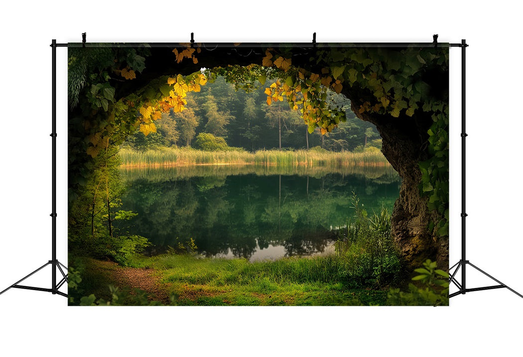 Rainforest Lakeside Cave Ivy Frame Forest Scene Backdrop UK LXX58-294