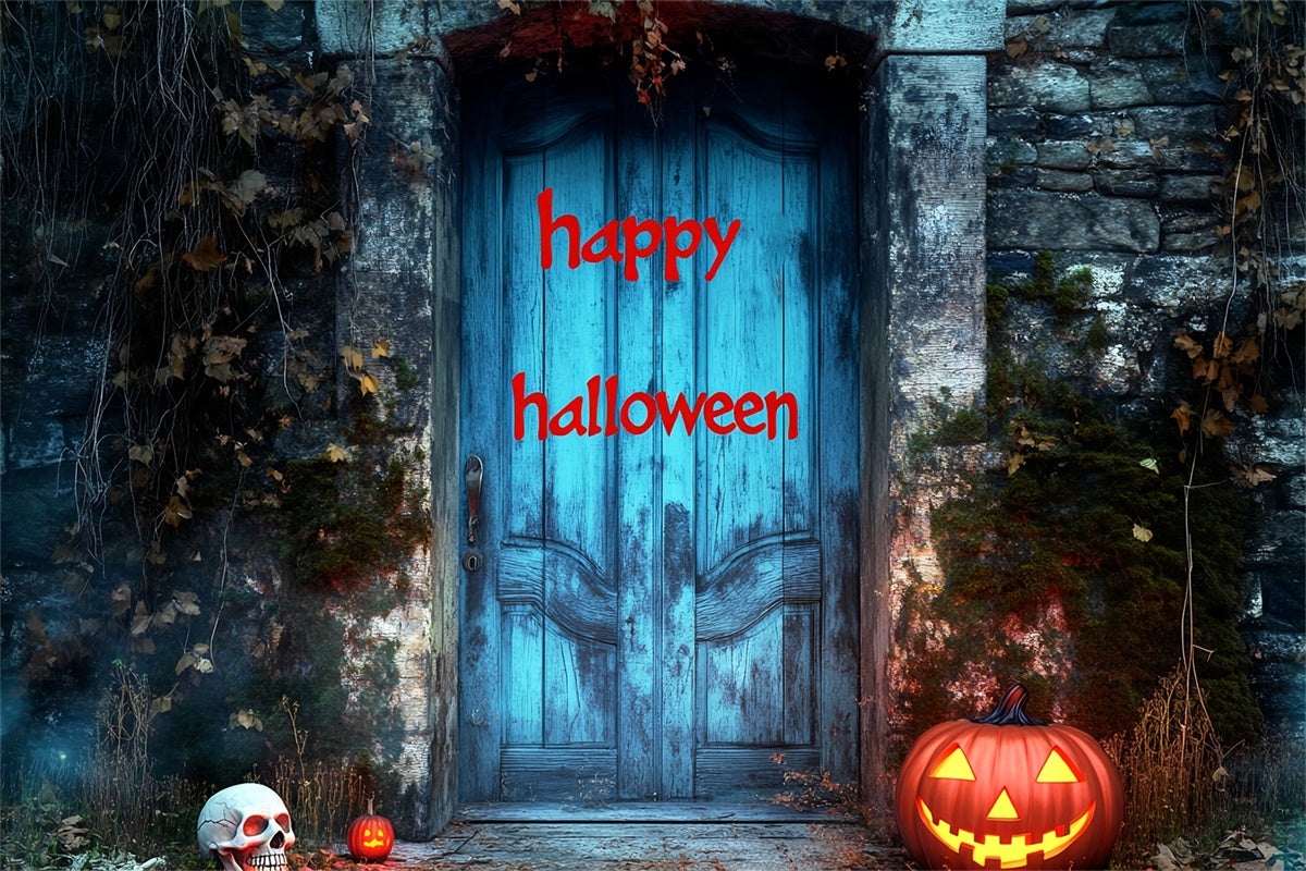 Halloween Photo Backdrops Haunted Blue Doorway Backdrop UK LXX58-29