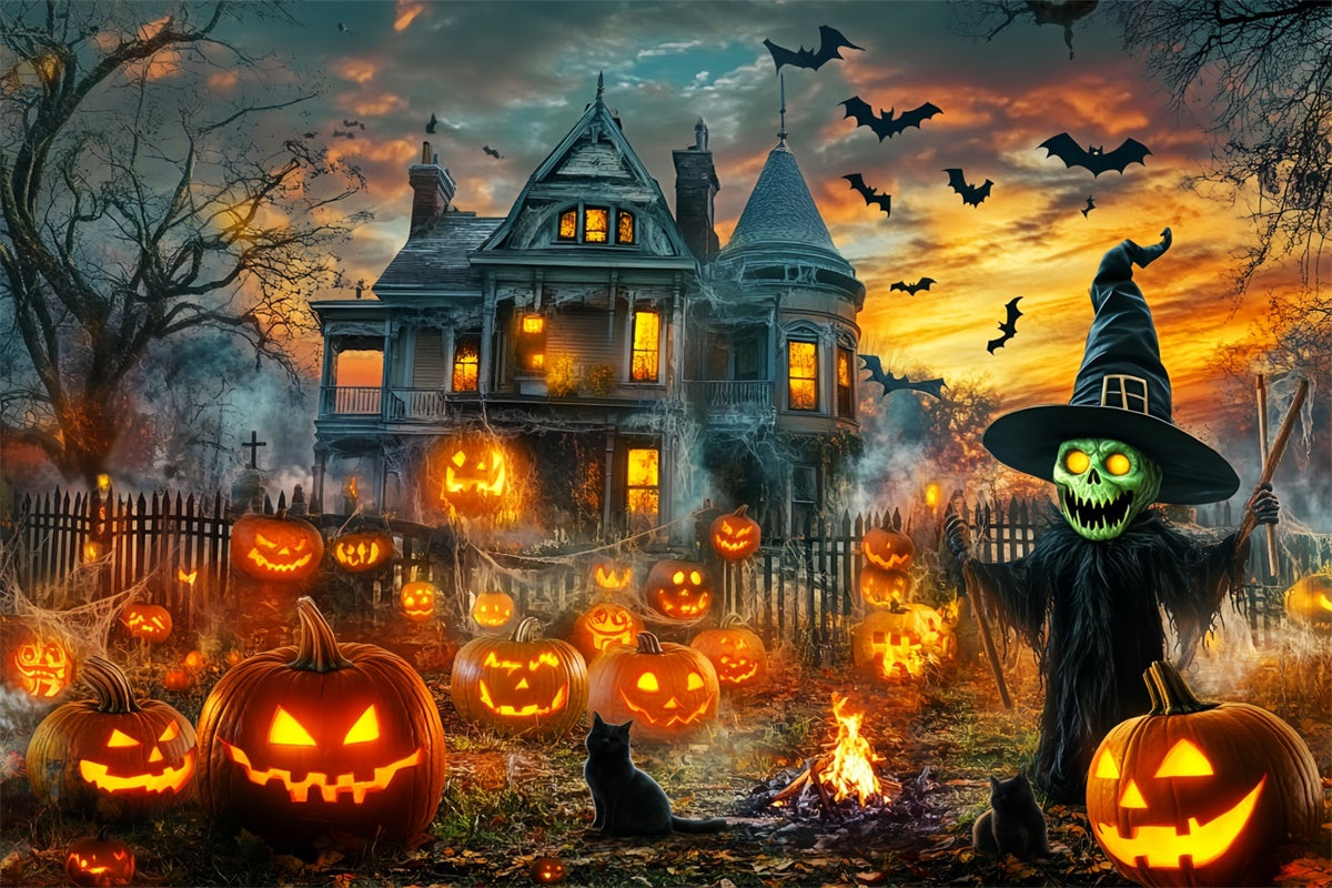 Haunted House Backdrop Haunted Pumpkin Mansion Backdrop UK LXX58-2