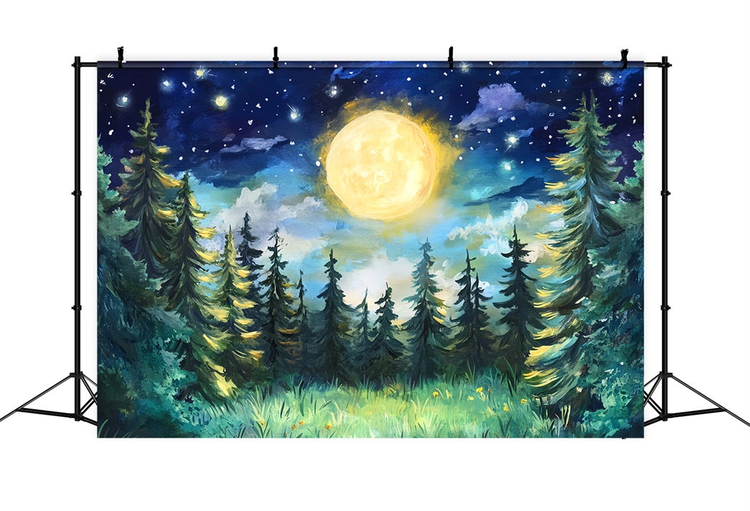 Night Forest Moonlit Pine Night Sky Woodland Forest Backdrop UK LXX58-300