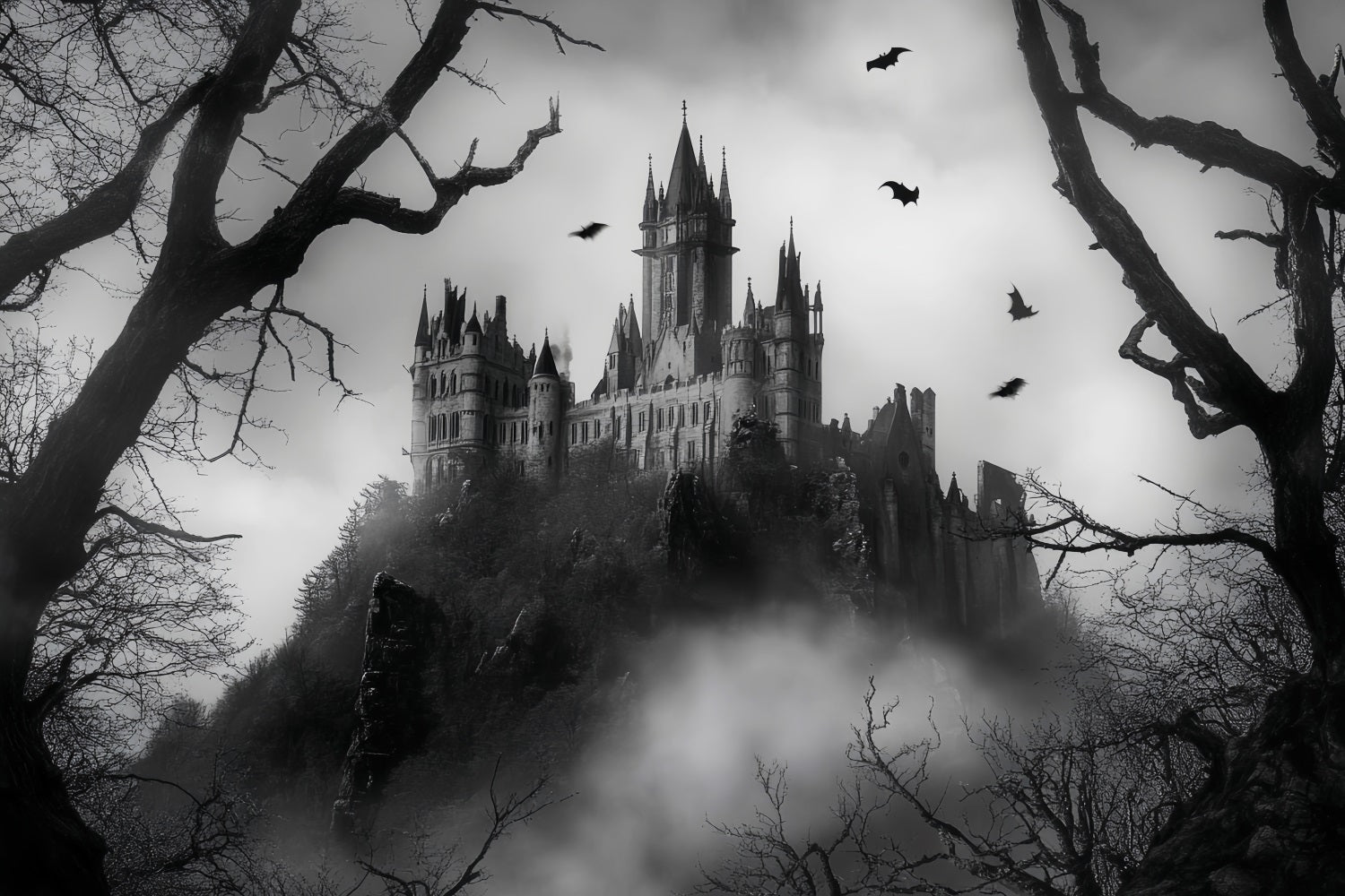 Night Forest Gothic Haunted Castle Mist Haunted Forest Backdrop UK LXX58-301