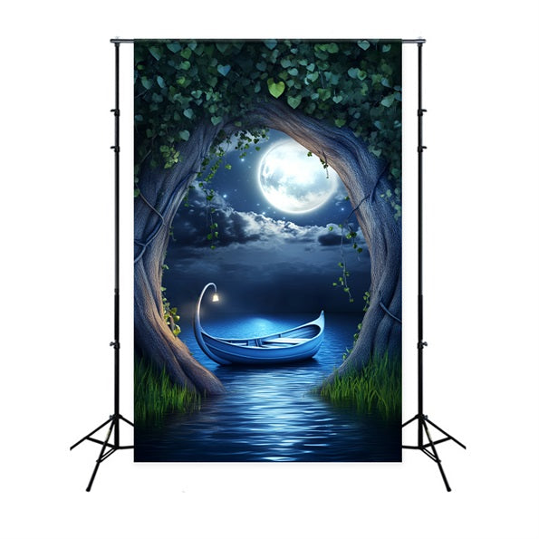 Night Forest Moonlit Boat Enchanted Lake Enchanted Forest Backdrops UK LXX58-303