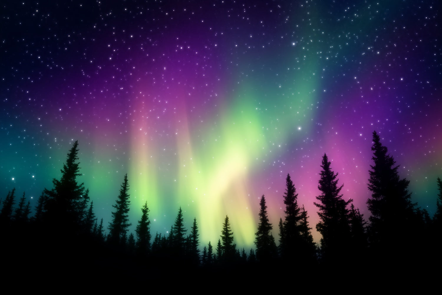 Night Forest Colorful Northern Sky Aurora Forest Photo Backdrop UK LXX58-304