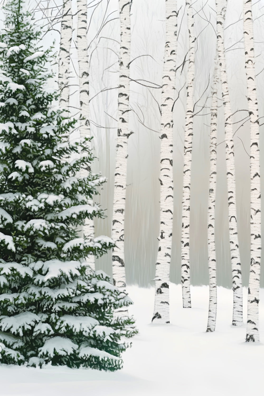 Pine Forest Birch Grove Snow Pines Winter Forest Photography Backdrop UK LXX58-307