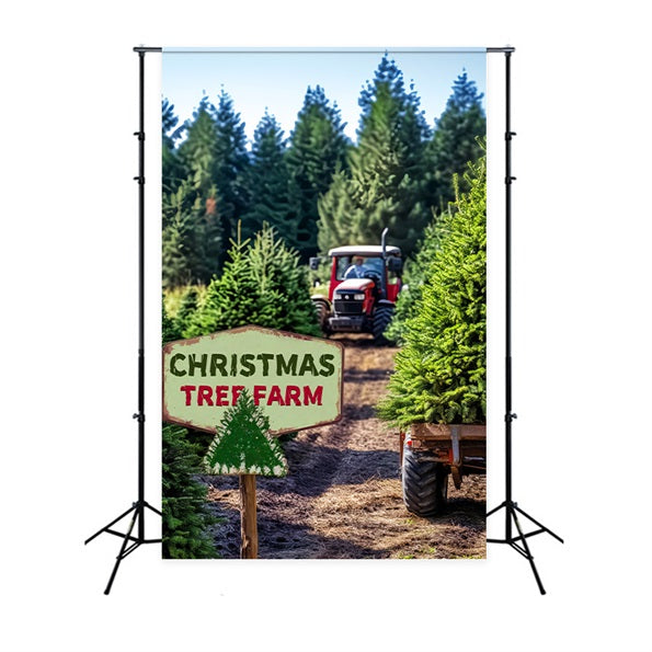 Pine Forest Christmas Tree Farm Tractor Forest Photography Backdrop UK LXX58-308