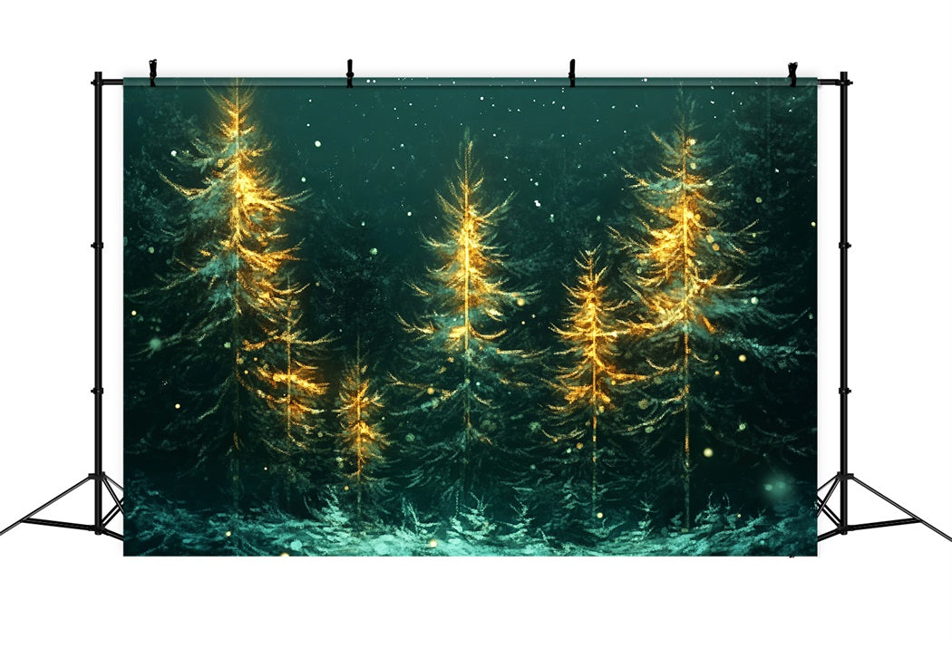Christmas Forest Glowing Pines Falling Snow Forest Photography Backdrop UK LXX58-310