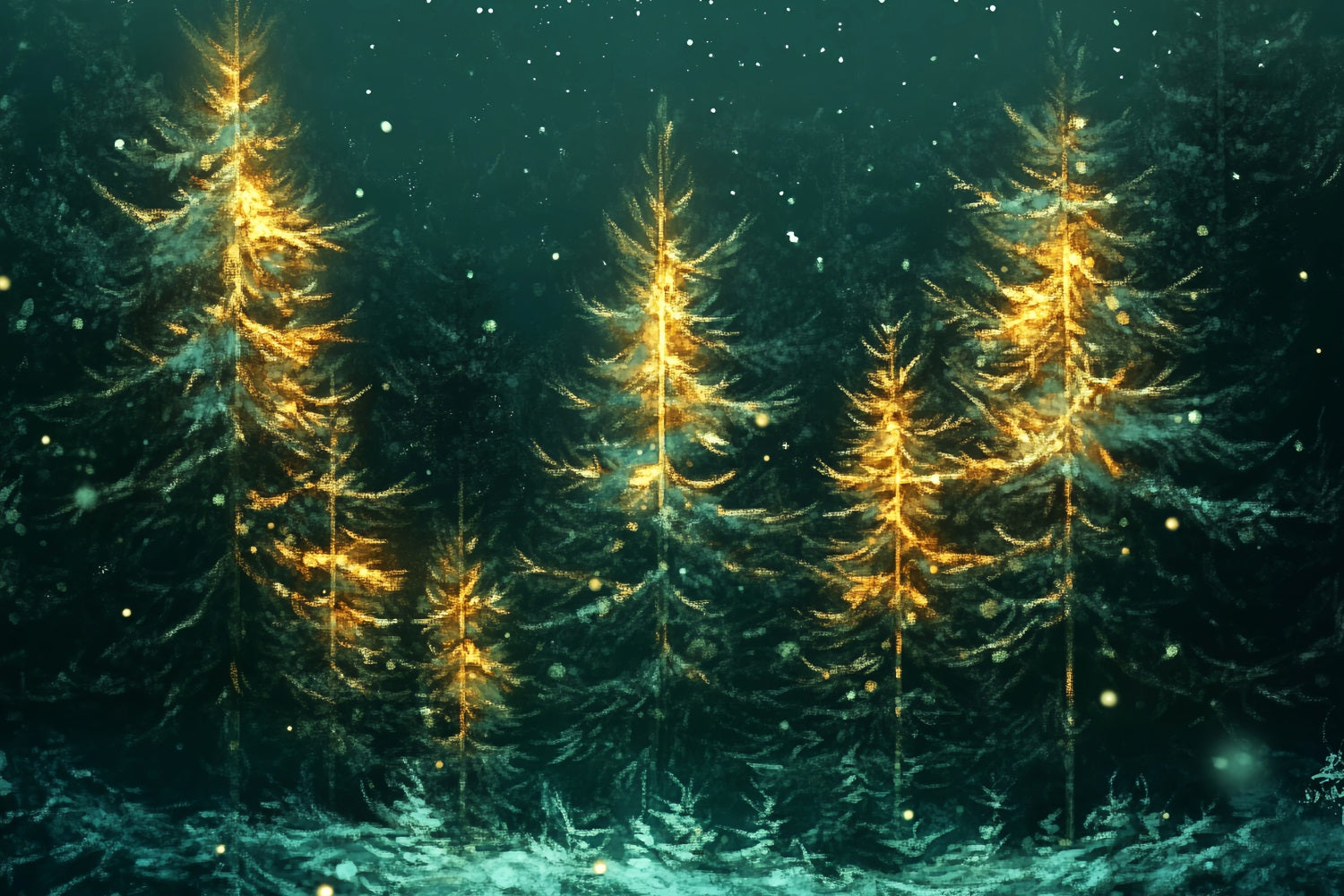 Christmas Forest Glowing Pines Falling Snow Forest Photography Backdrop UK LXX58-310