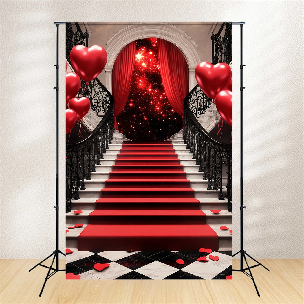 Oscar Backdrop Romantic Staircase Heart Balloons Red Carpet Stage Backdrop UK LXX58-319
