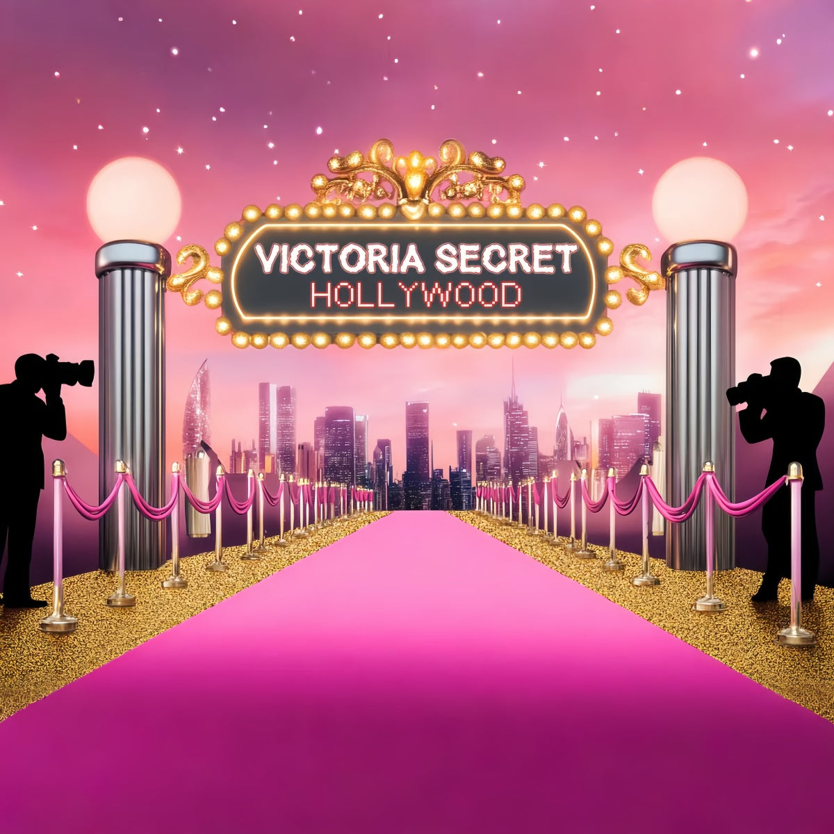 Red Carpet Backdrop Pink Carpet Glamour Lights Hollywood Backdrop UK LXX58-330