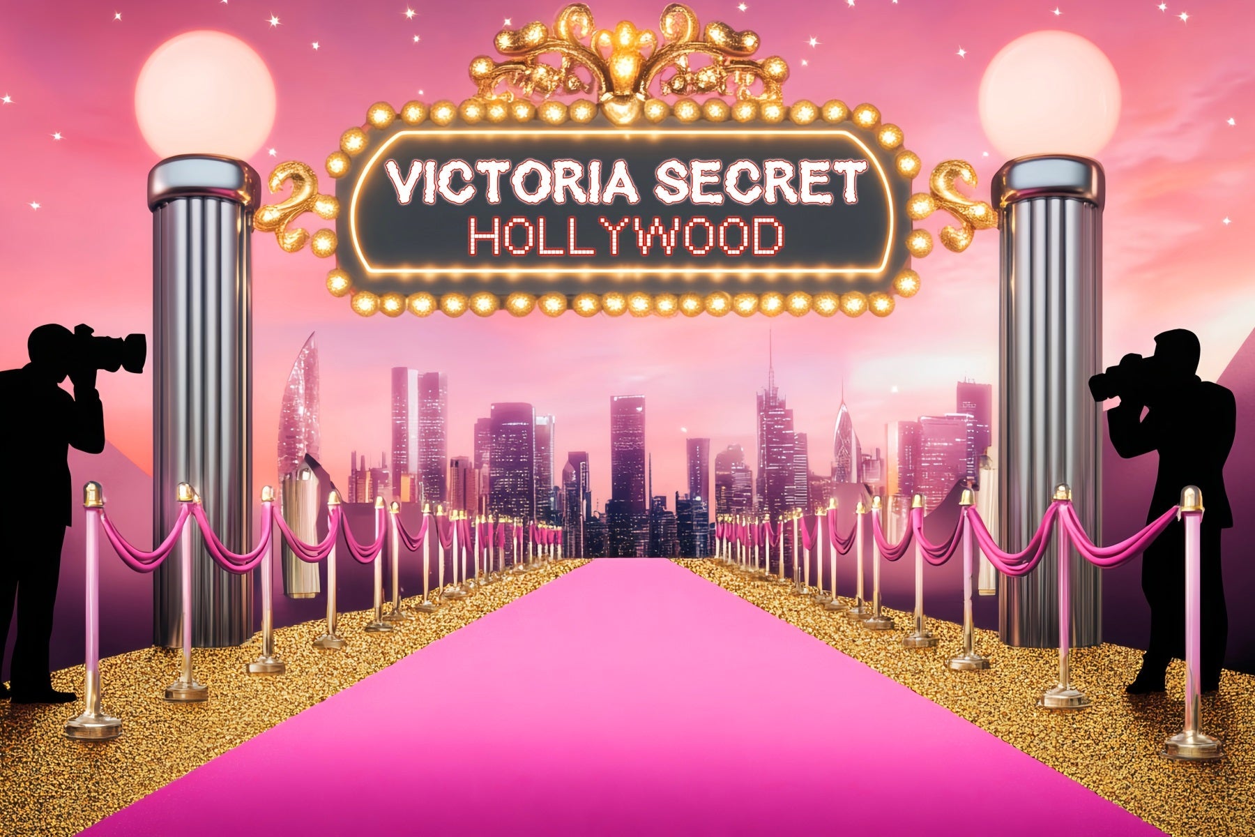 Red Carpet Backdrop Pink Carpet Glamour Lights Hollywood Backdrop UK LXX58-330