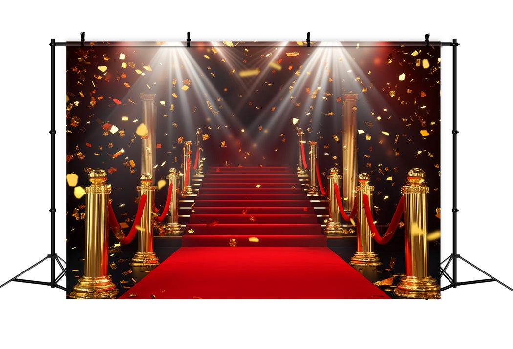 Red Carpet Backdrop Golden Column Glittering Stairway Stage Backdrop UK LXX58-331