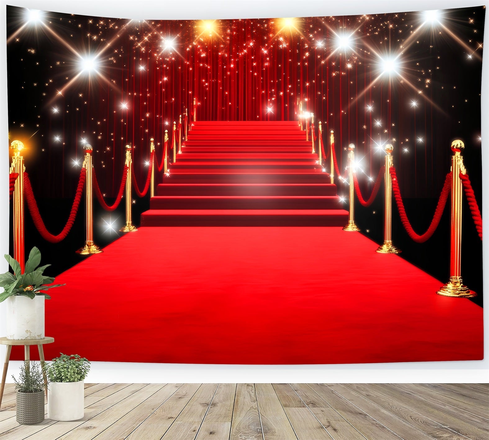 Red Carpet Backdrop Golden Sparkling Stairway Lights Stage Backdrop UK LXX58-332