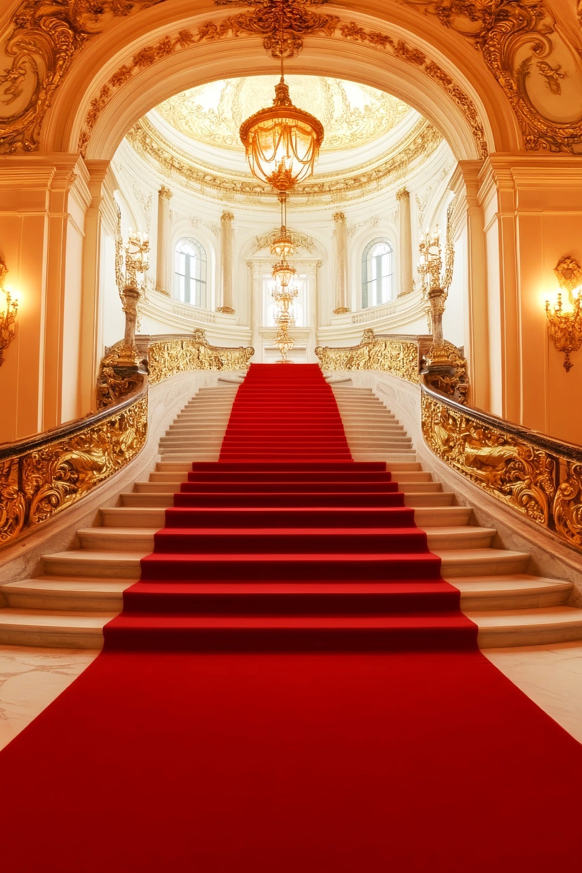 Red Carpet Backdrop Royal Golden Chandelier Stairway Stage Backdrop UK LXX58-334