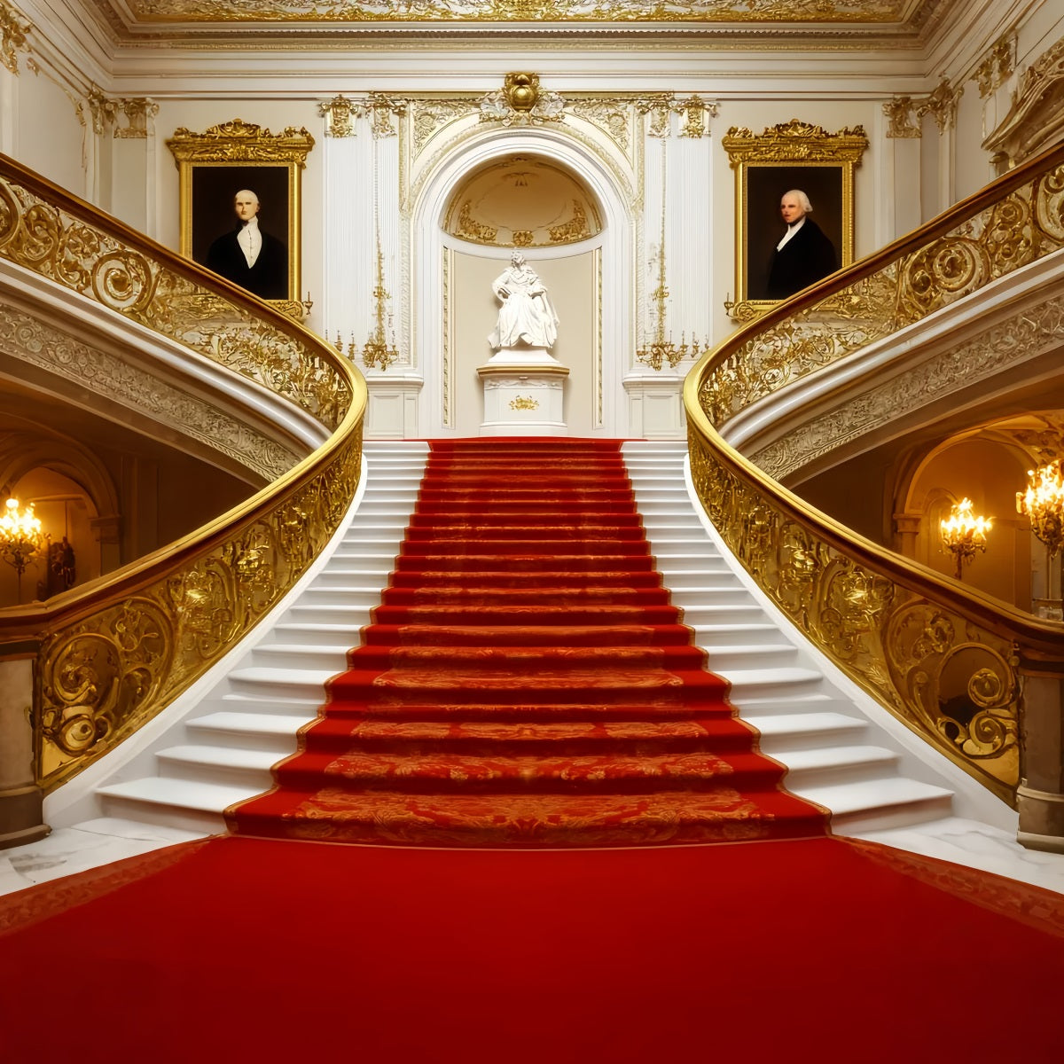 Red Carpet Backdrop Classic Regal Statue Staircase Stage Backdrop UK LXX58-335