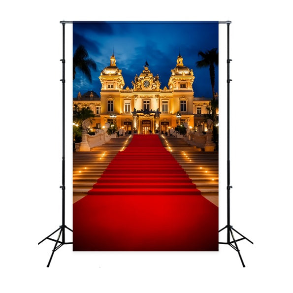 Red Carpet Backdrop Illuminated Palace Entrance Night Hollywood Backdrop UK LXX58-338
