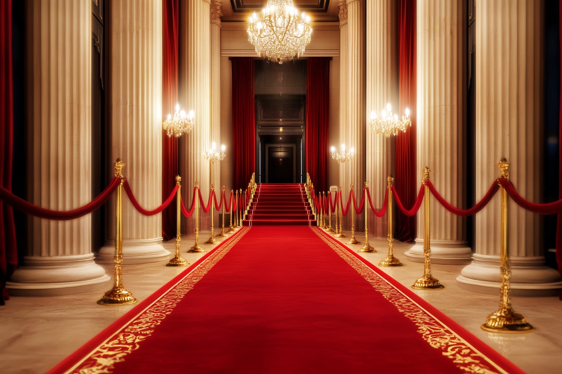 Red Carpet Backdrop Grand Hall Chandelier Glow Stage Photo Backdrop UK LXX58-341