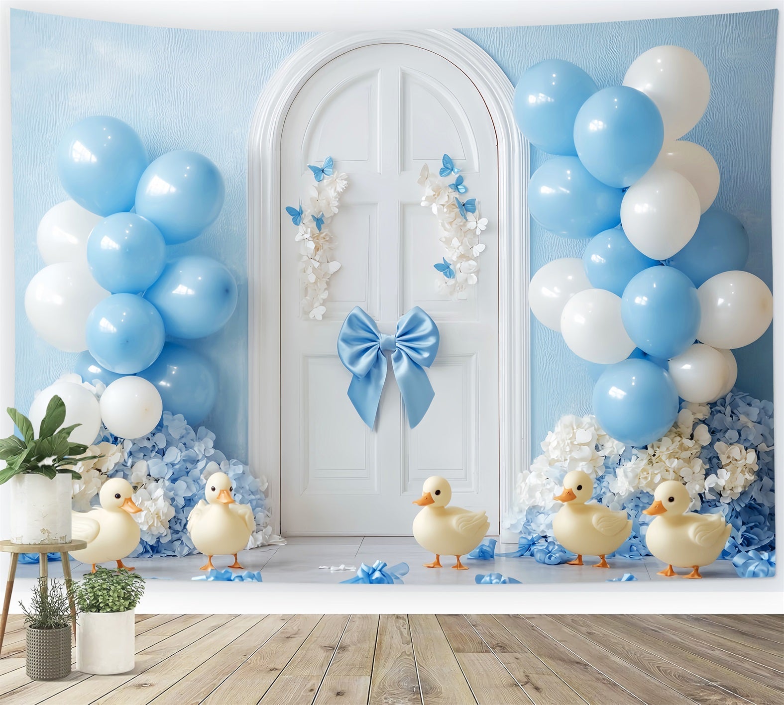 Newborn Backdrop Blue Balloons Ducks Door Newborn Photography Backdrops UK LXX58-353