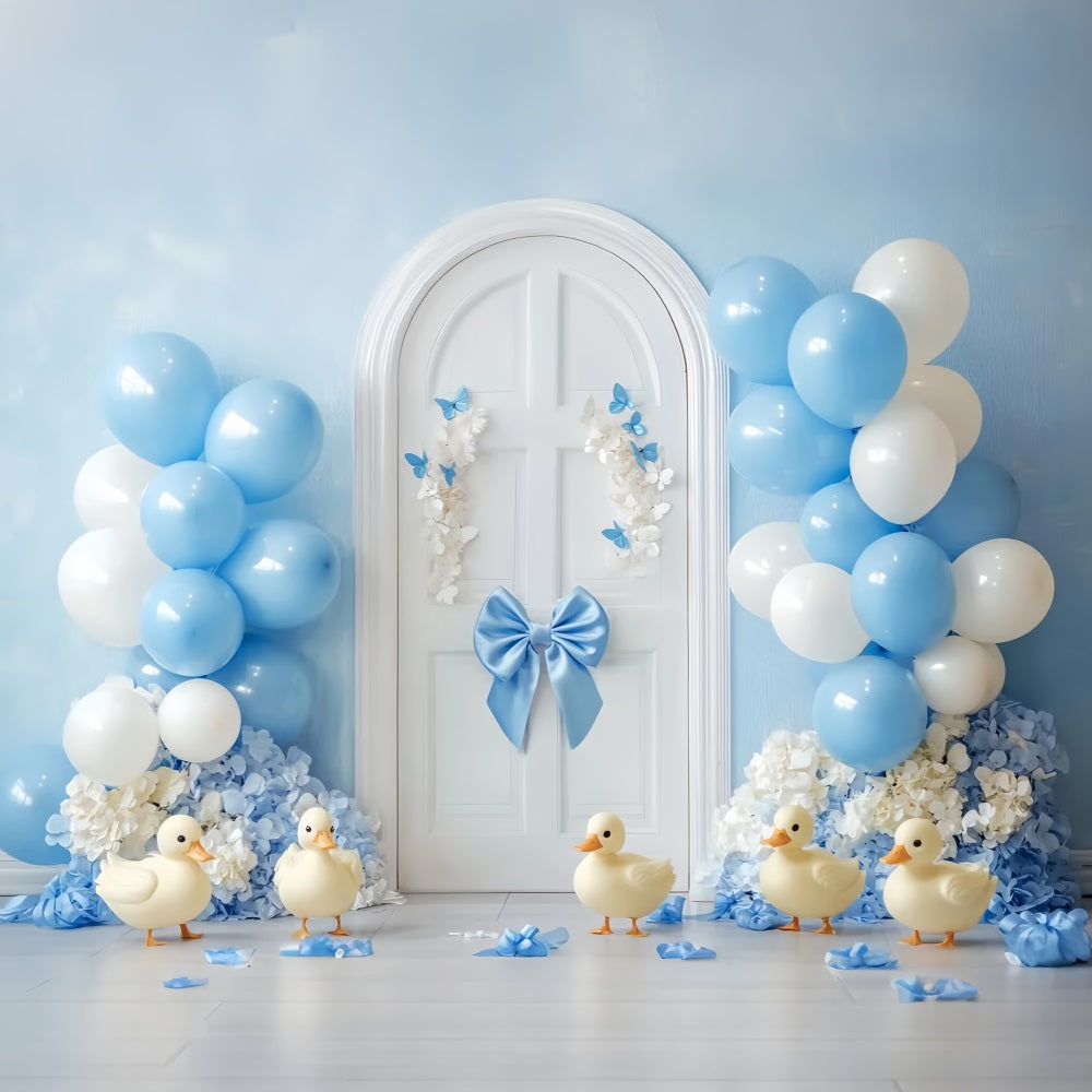 Newborn Backdrop Blue Balloons Ducks Door Newborn Photography Backdrops UK LXX58-353
