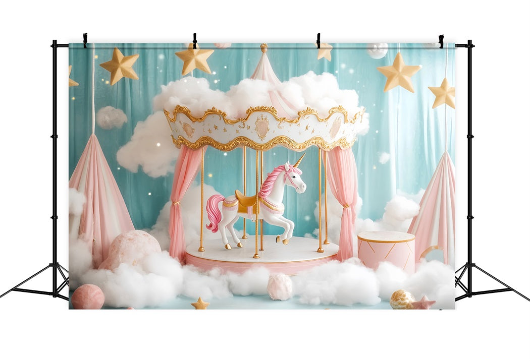 Newborn Backdrop Unicorn Carousel Pink Clouds Newborn Photo Backdrop UK LXX58-355