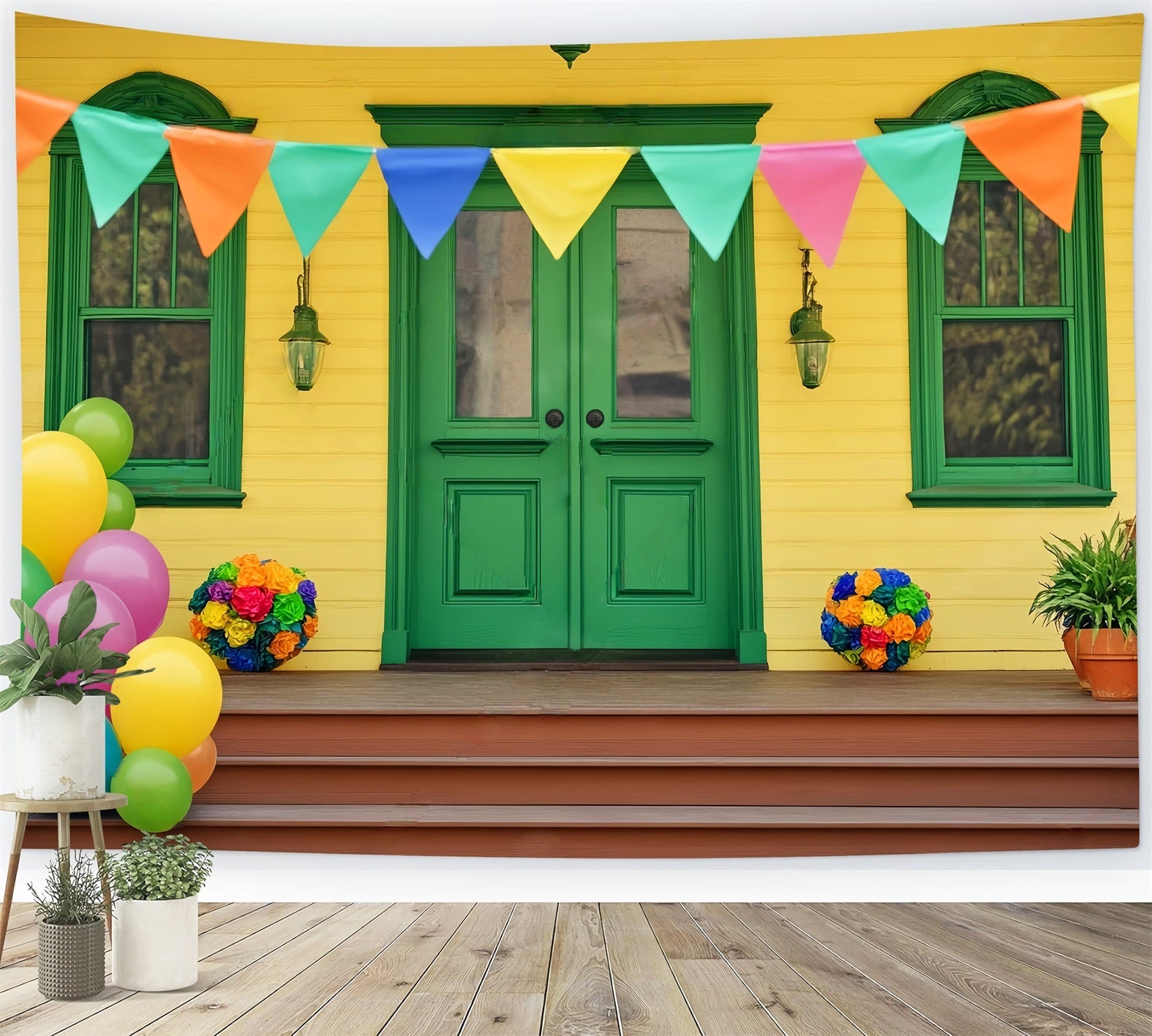 Newborn Backdrop Colorful Balloons Green Door Kids Backdrop UK LXX58-357