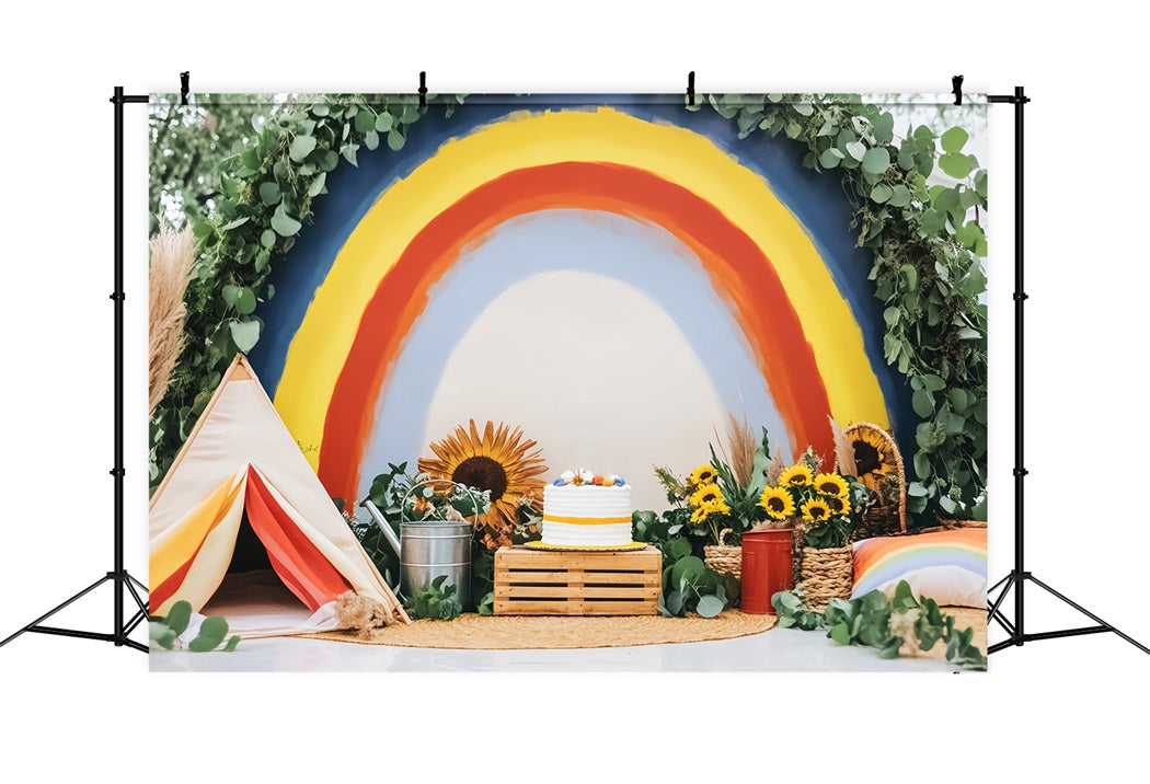 Newborn Backdrop Rainbow Cake Sunflowers Decor Kids Photo Backdrop UK LXX58-358