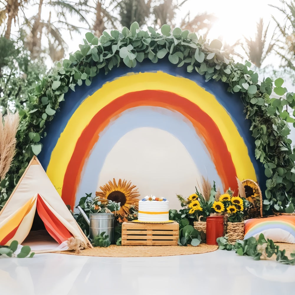 Newborn Backdrop Rainbow Cake Sunflowers Decor Kids Photo Backdrop UK LXX58-358