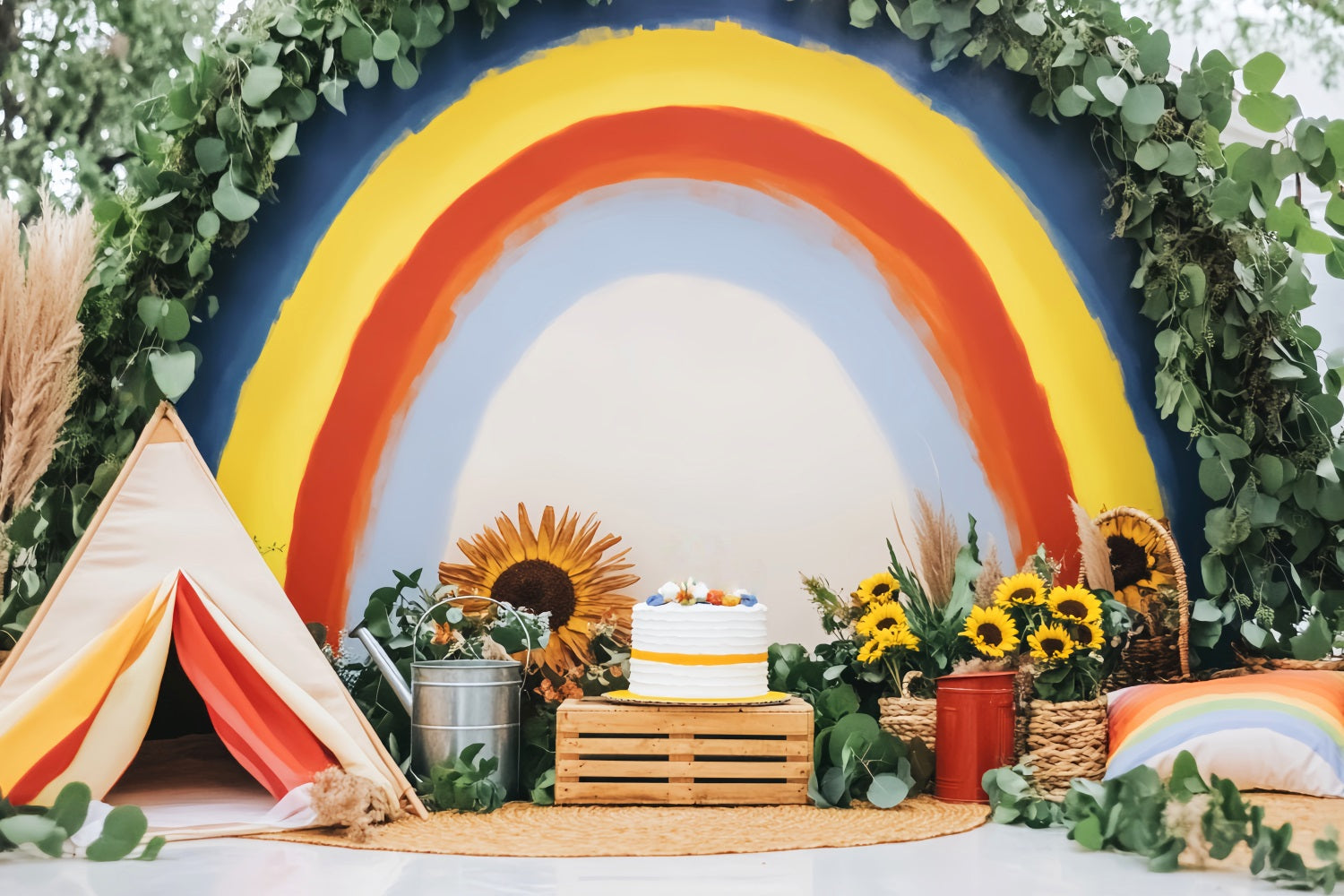 Newborn Backdrop Rainbow Cake Sunflowers Decor Kids Photo Backdrop UK LXX58-358