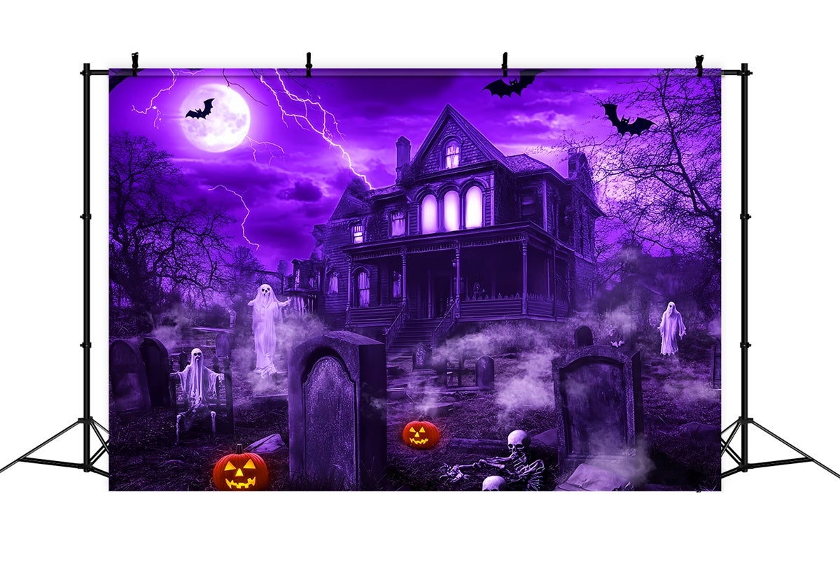 Haunted House Backdrop Eerie Mansion Night Backdrop UK LXX58-36
