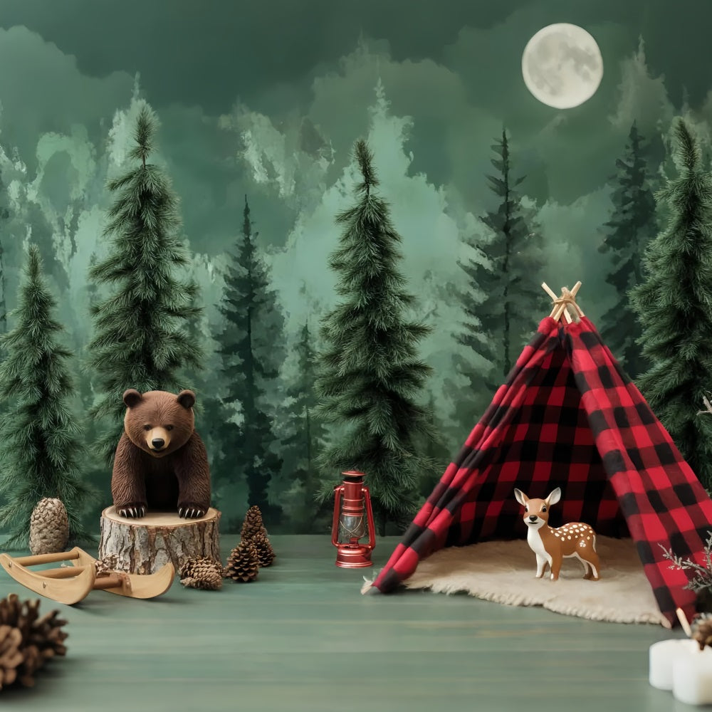 Newborn Backdrop Forest Bear Tent Adventure Photography Backdrops For Kids UK LXX58-360