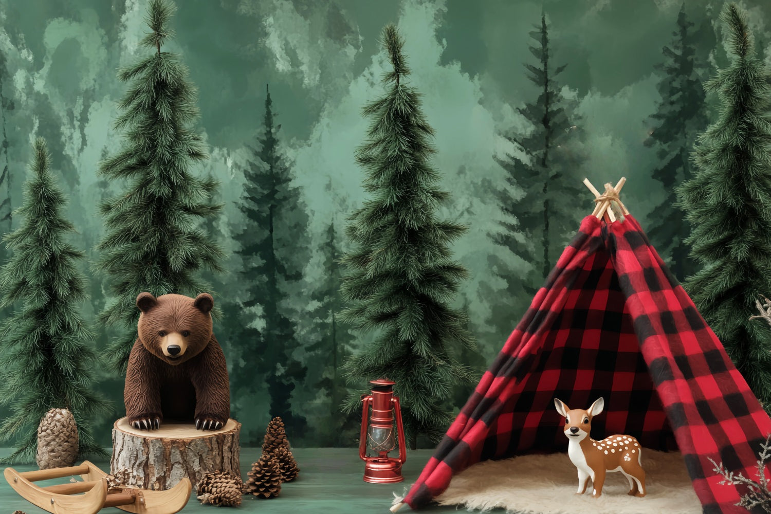 Newborn Backdrop Forest Bear Tent Adventure Photography Backdrops For Kids UK LXX58-360