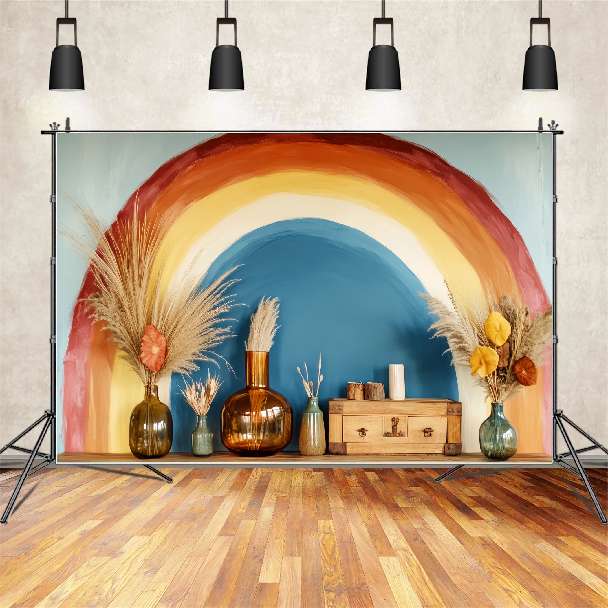 Rainbow Backdrop Boho Rainbow Vase Arrangement Newborn Backdrops UK LXX58-364