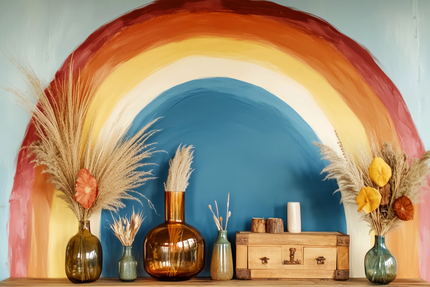 Rainbow Backdrop Boho Rainbow Vase Arrangement Newborn Backdrops UK LXX58-364