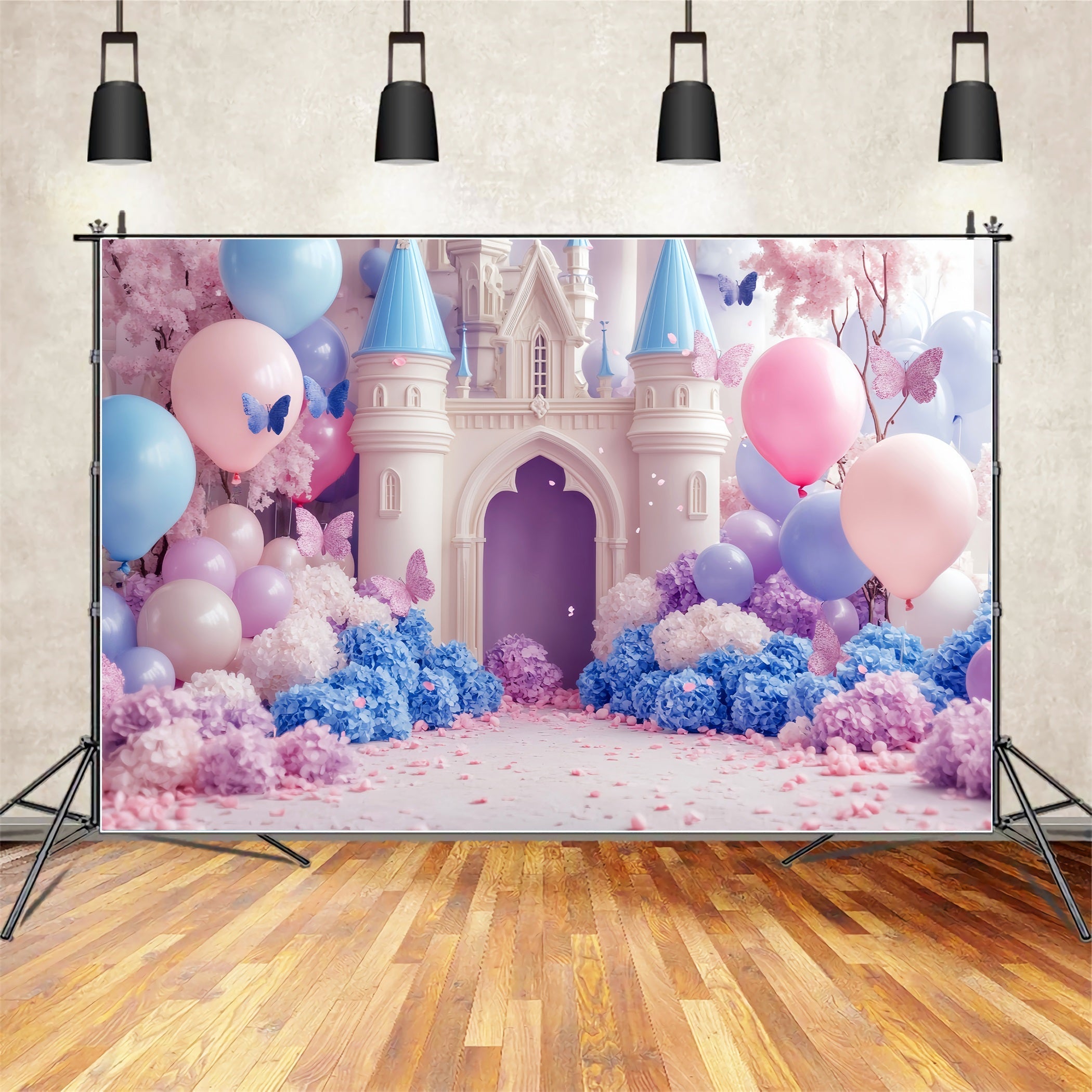 Castle Backdrop Pastel Castle Butterfly Balloons Newborn Photography Backdrop UK LXX58-366