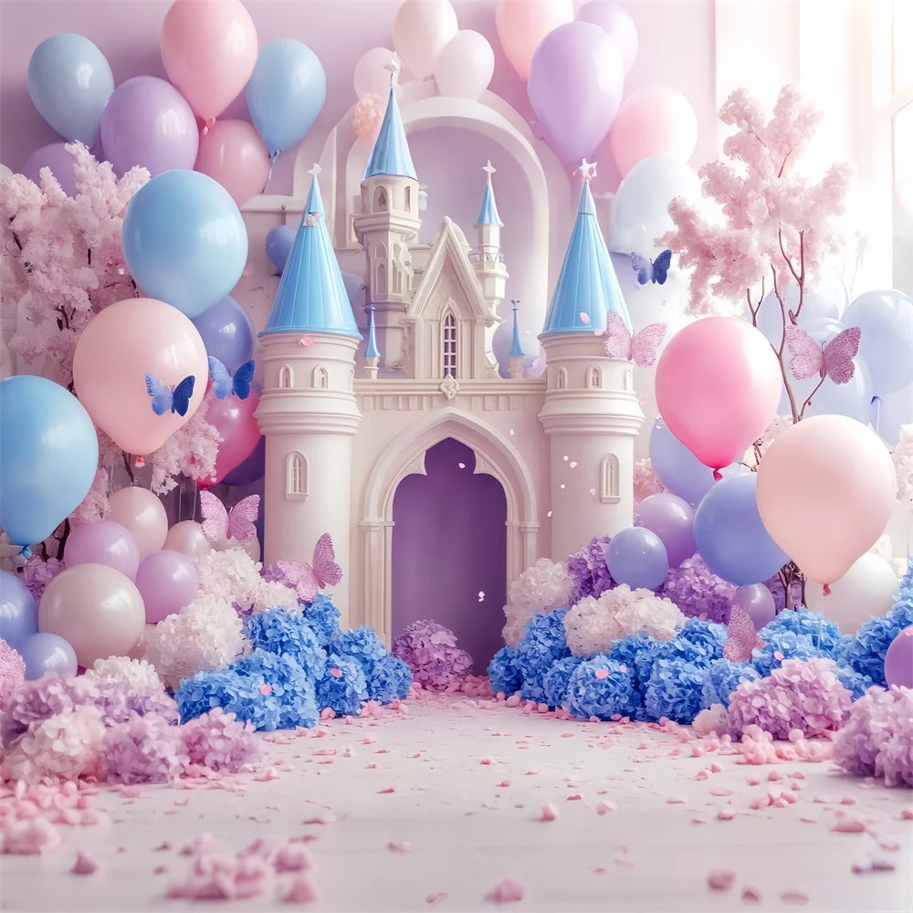 Castle Backdrop Pastel Castle Butterfly Balloons Newborn Photography Backdrop UK LXX58-366
