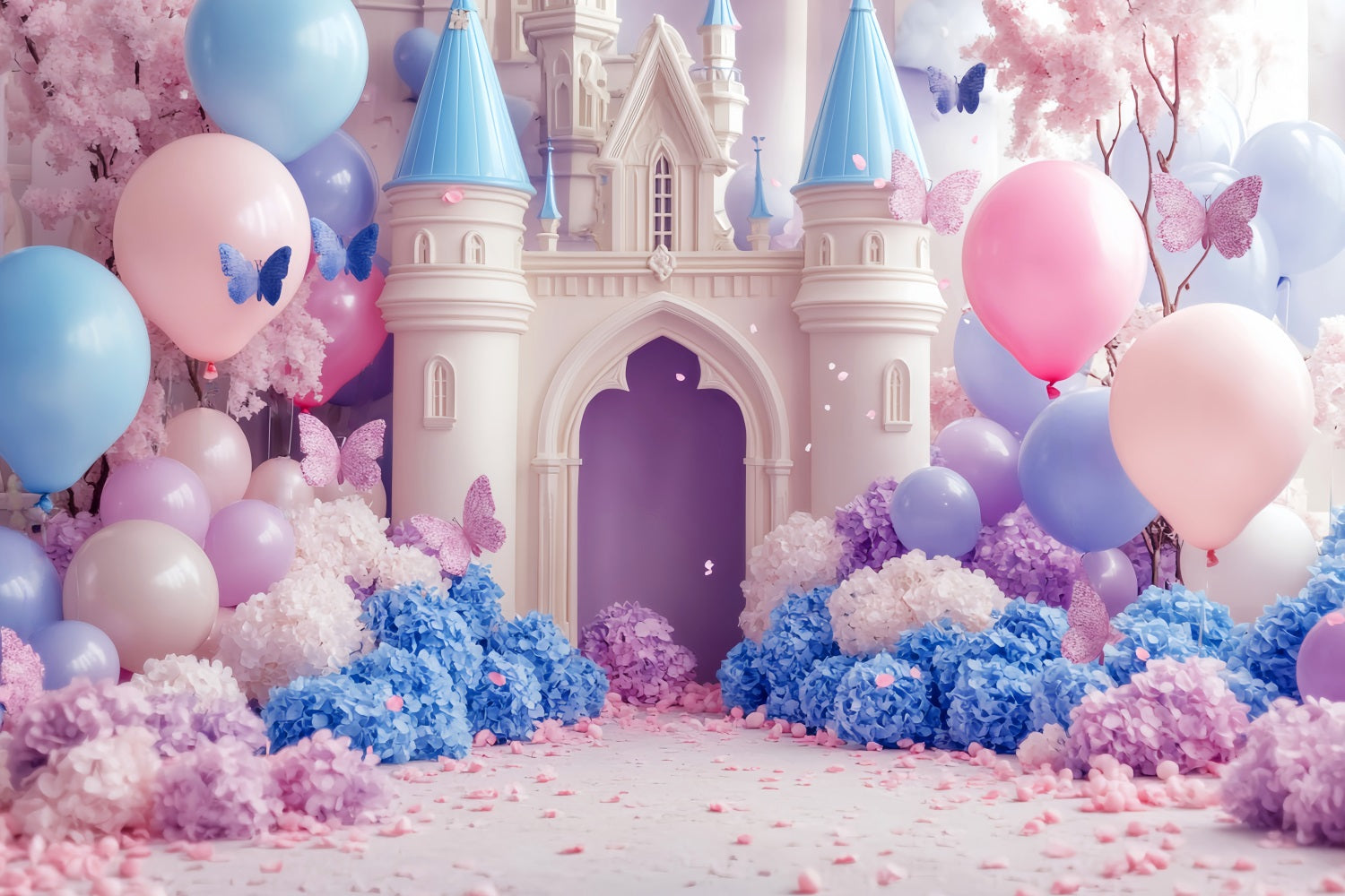 Castle Backdrop Pastel Castle Butterfly Balloons Newborn Photography Backdrop UK LXX58-366