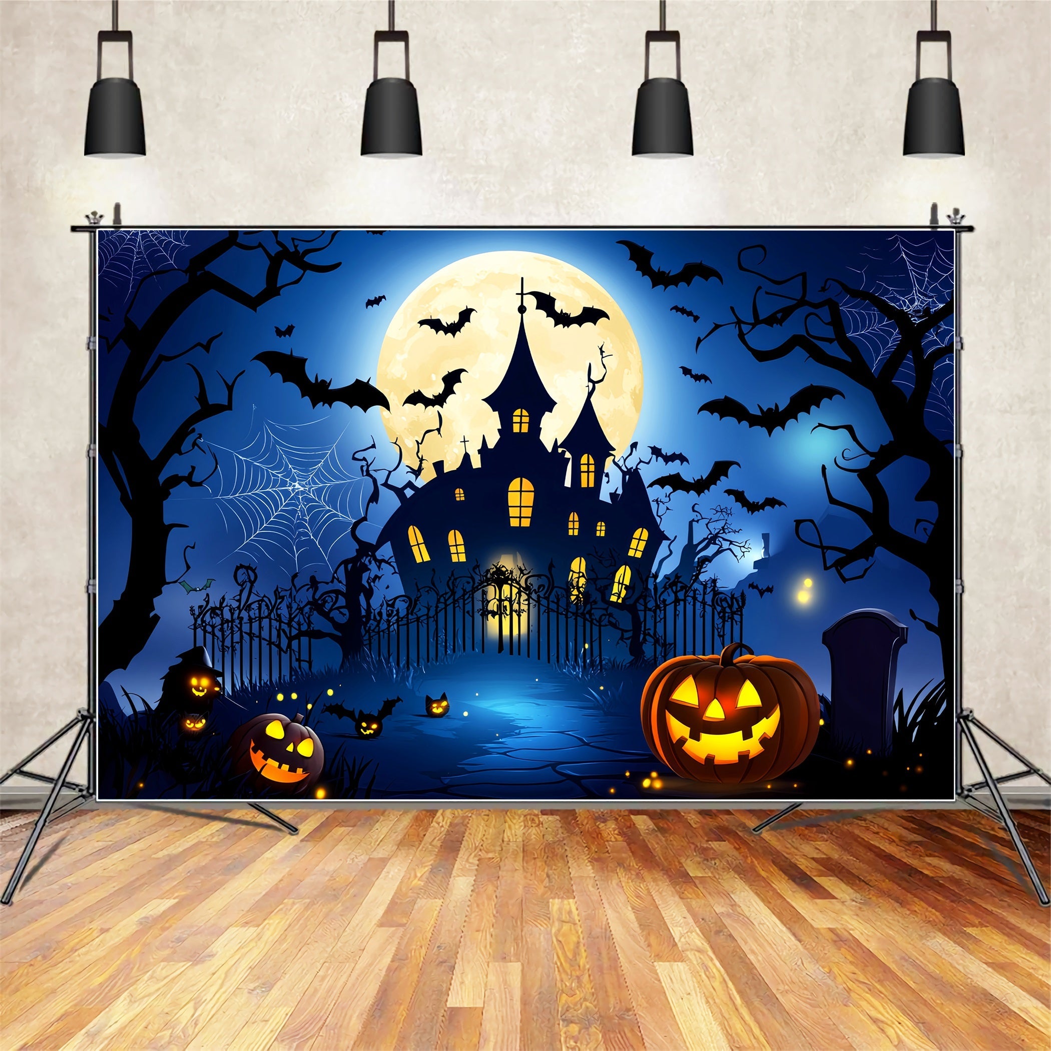 Castle Backdrop Haunted House Pumpkin Bats Newborn Photo Backdrop UK LXX58-367
