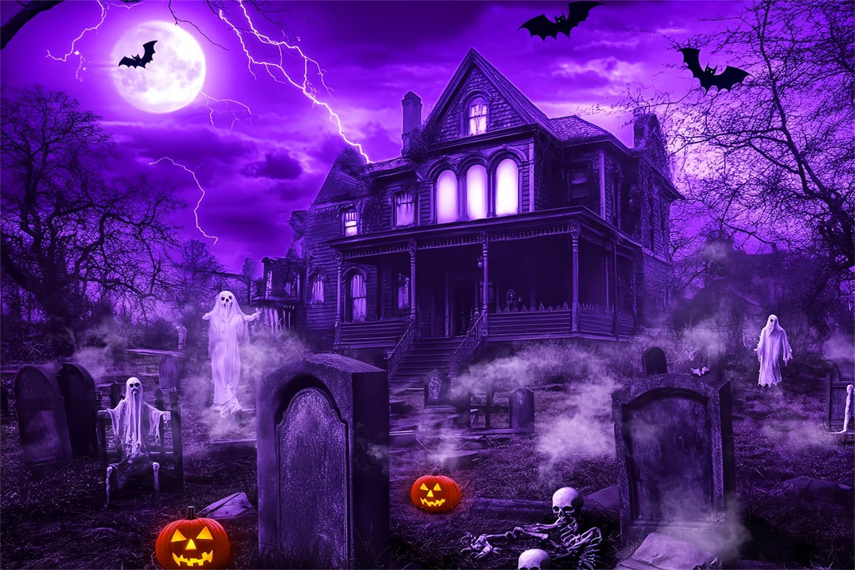 Haunted House Backdrop Eerie Mansion Night Backdrop UK LXX58-36