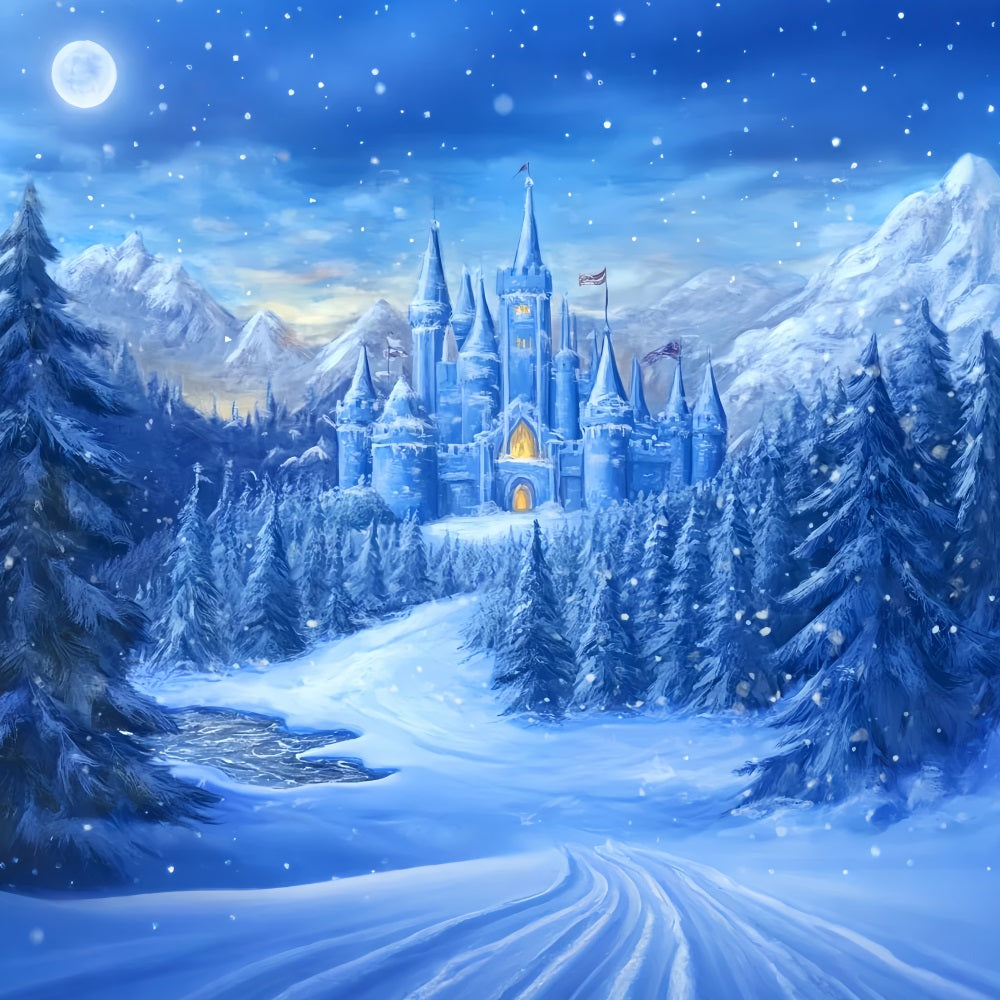 Castle Backdrop Enchanted Winter Castle Wonderland Photography Backdrops For Kids UK LXX58-372