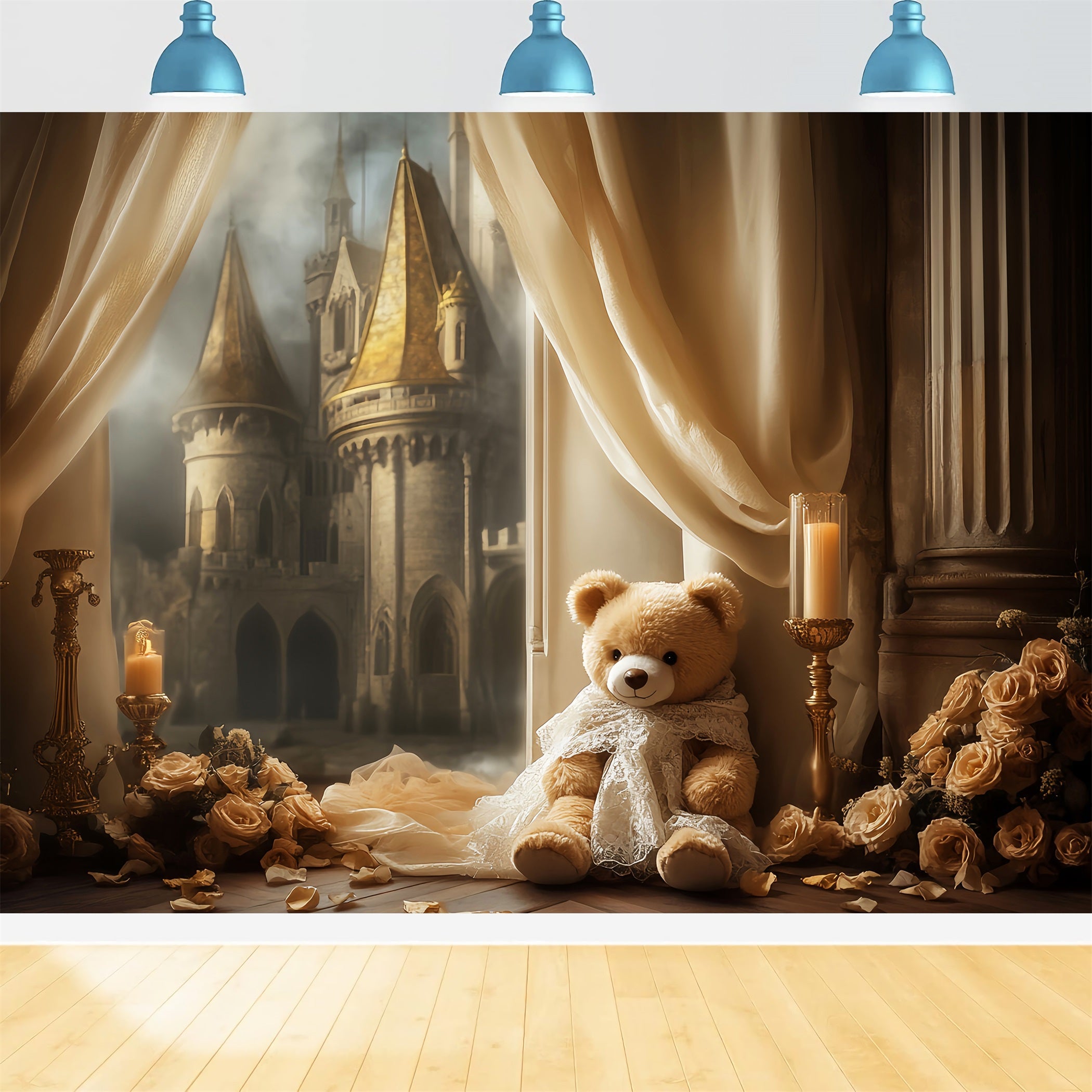 Castle Backdrop Golden Glow Castle View Newborn Photography Backdrops UK LXX58-374